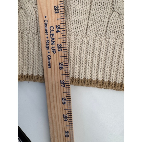 Eddie Bauer Fishermans Sweater Large Mens‎ Cable Knit Mock Neck Button Beige - Picture 11 of 15